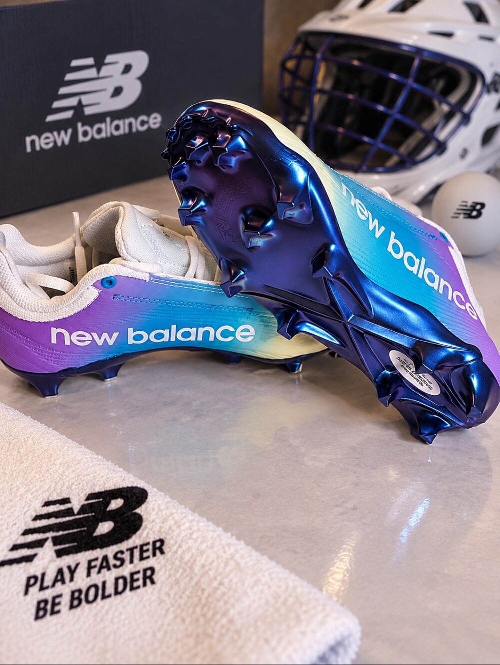 New Balance Burn Women’s Lacrosse Cleats Sz 9 White Blue Purple NWOB WBURNL44